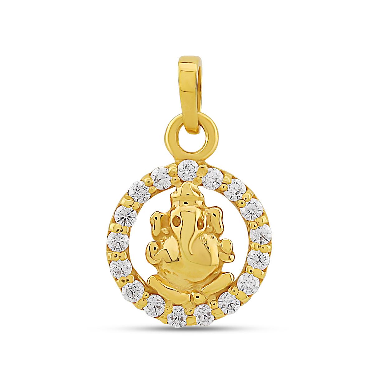 22ct Gold CZ Stone Halo Ganesha Pendant Image