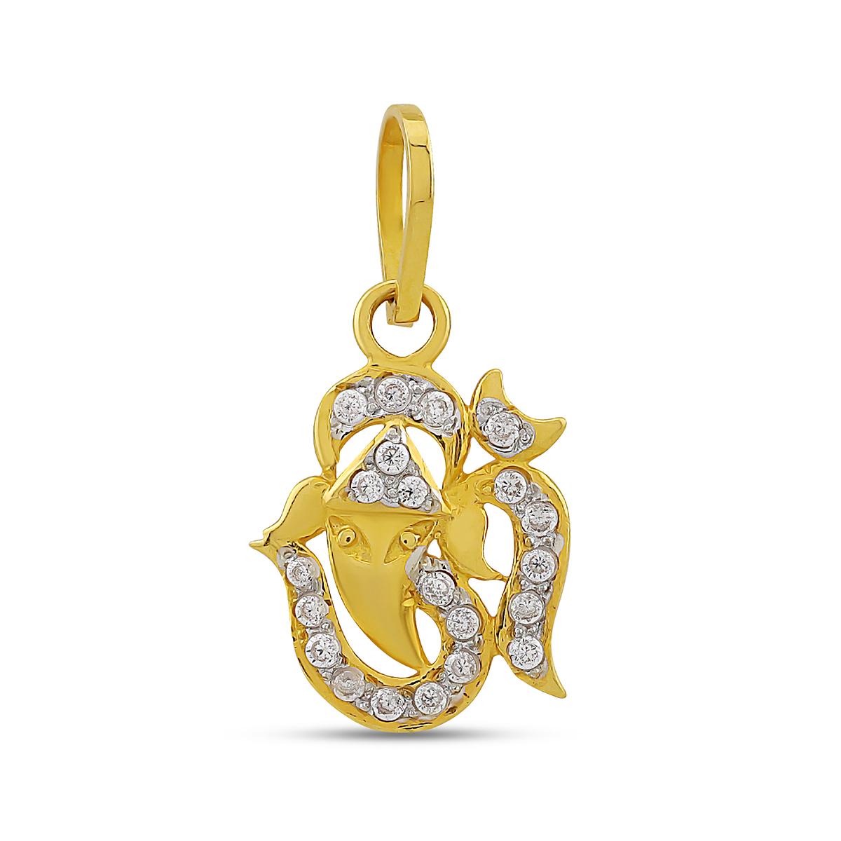 22ct Gold CZ Stone Divine Om Ganesha Pendant Image