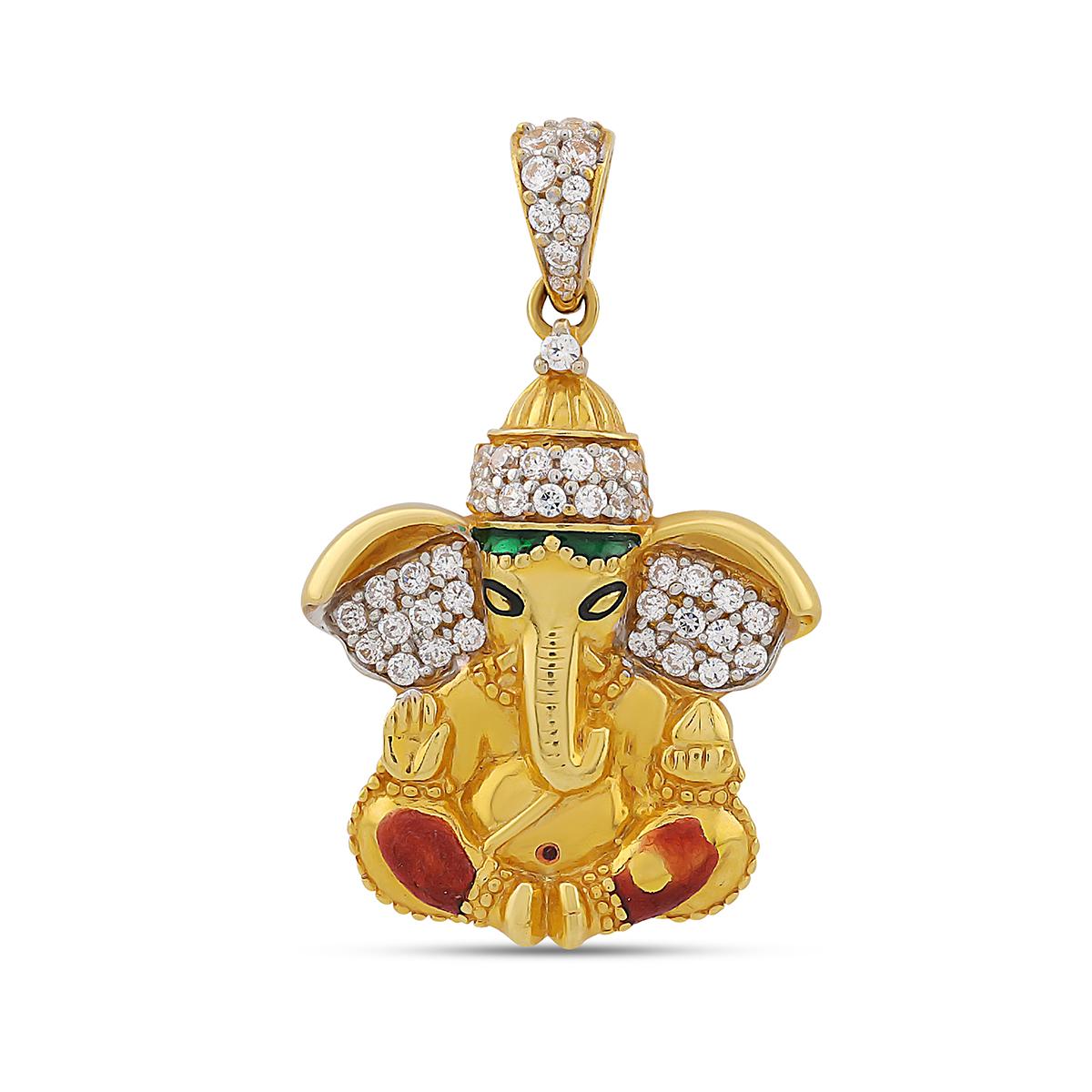 22ct Gold CZ Enamelled Ganesha Pendant Image
