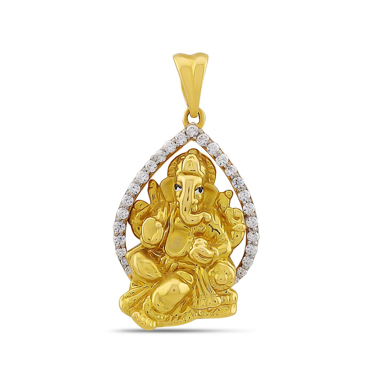 22ct Gold CZ Halo Ganesha Pendant Image