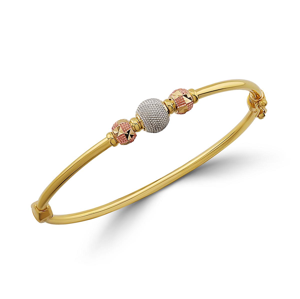 Triple Ball Tri Colour Gold Single Bangle Image