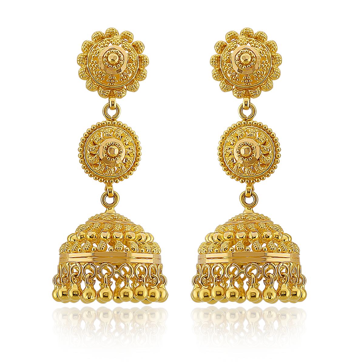 Intricate 22ct Gold Drop Jhumka Earrings Image
