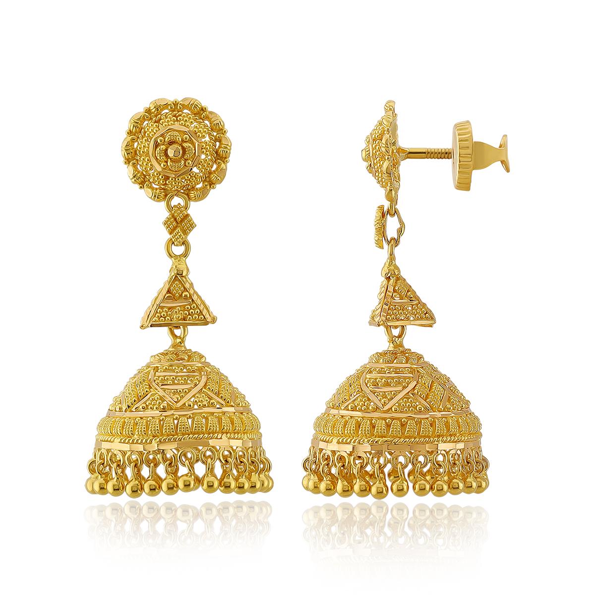 Floral 22ct Gold Jhumka Earrings