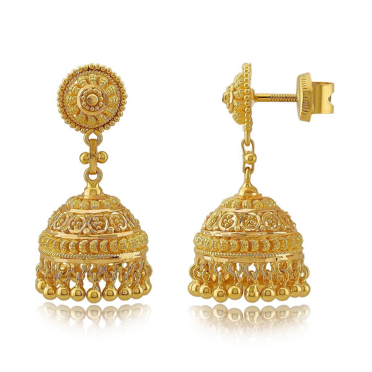 Floral 22ct Gold Jhumka Earrings