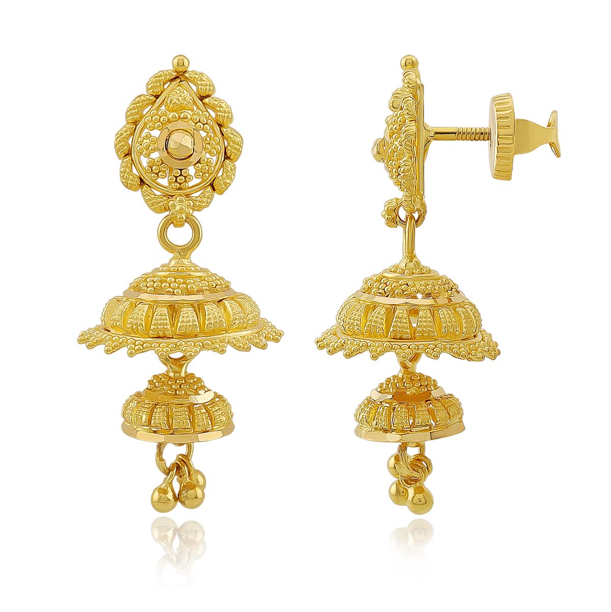 Intricate 22ct Gold Drop Jhumka Earrings