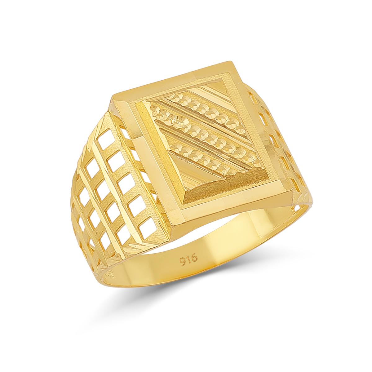 22ct Gold Diamond Cut Gents Ring Image