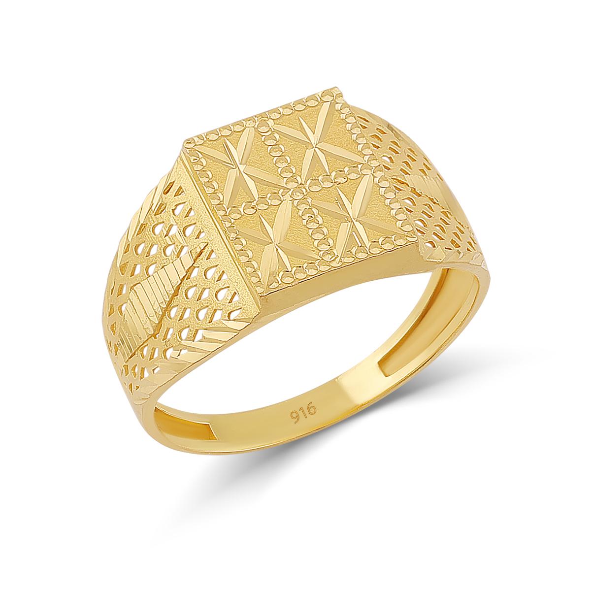 22ct Gold Diamond Cut Gents Ring Image
