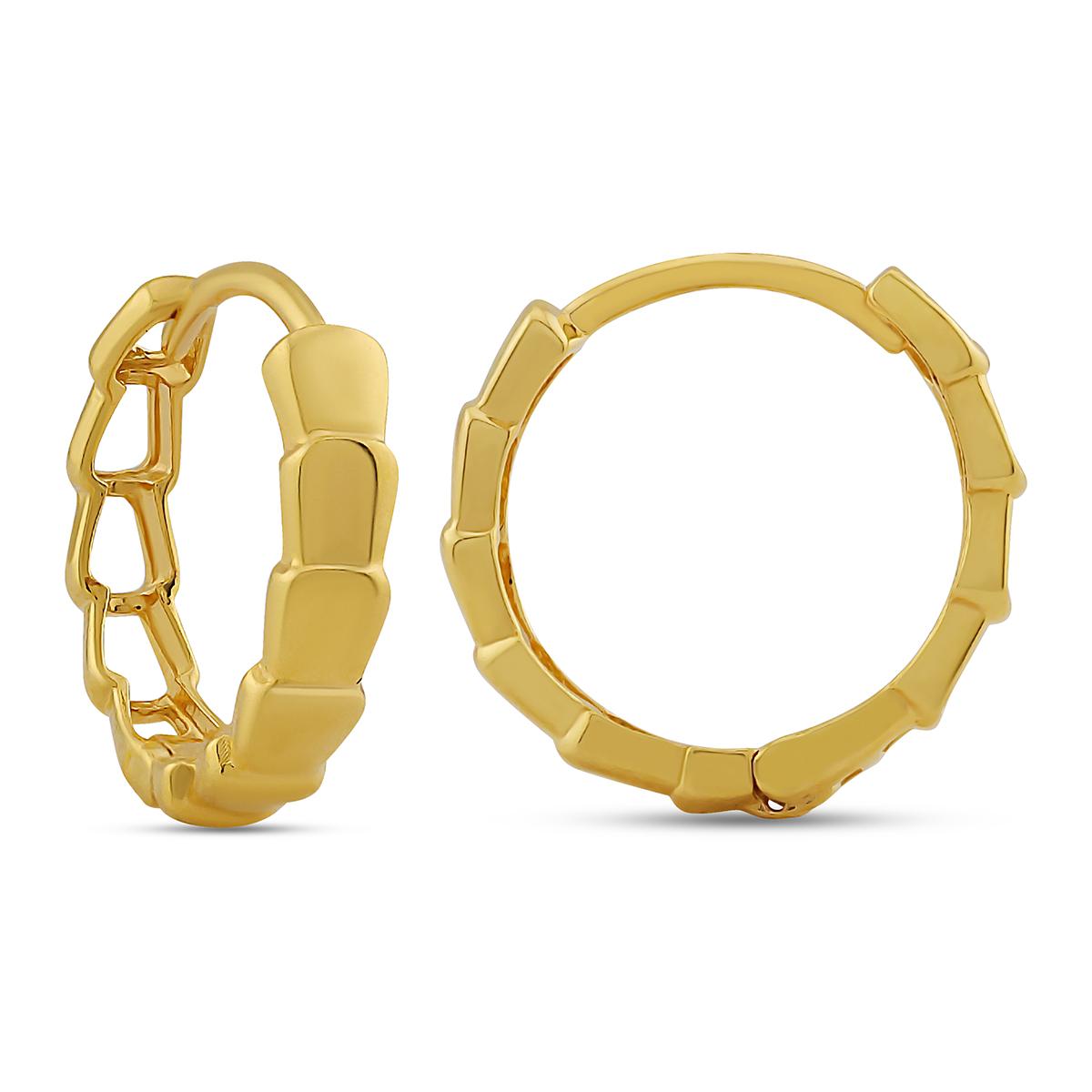 Hollow Back Ridge Design Gold Huggies With Click Lock