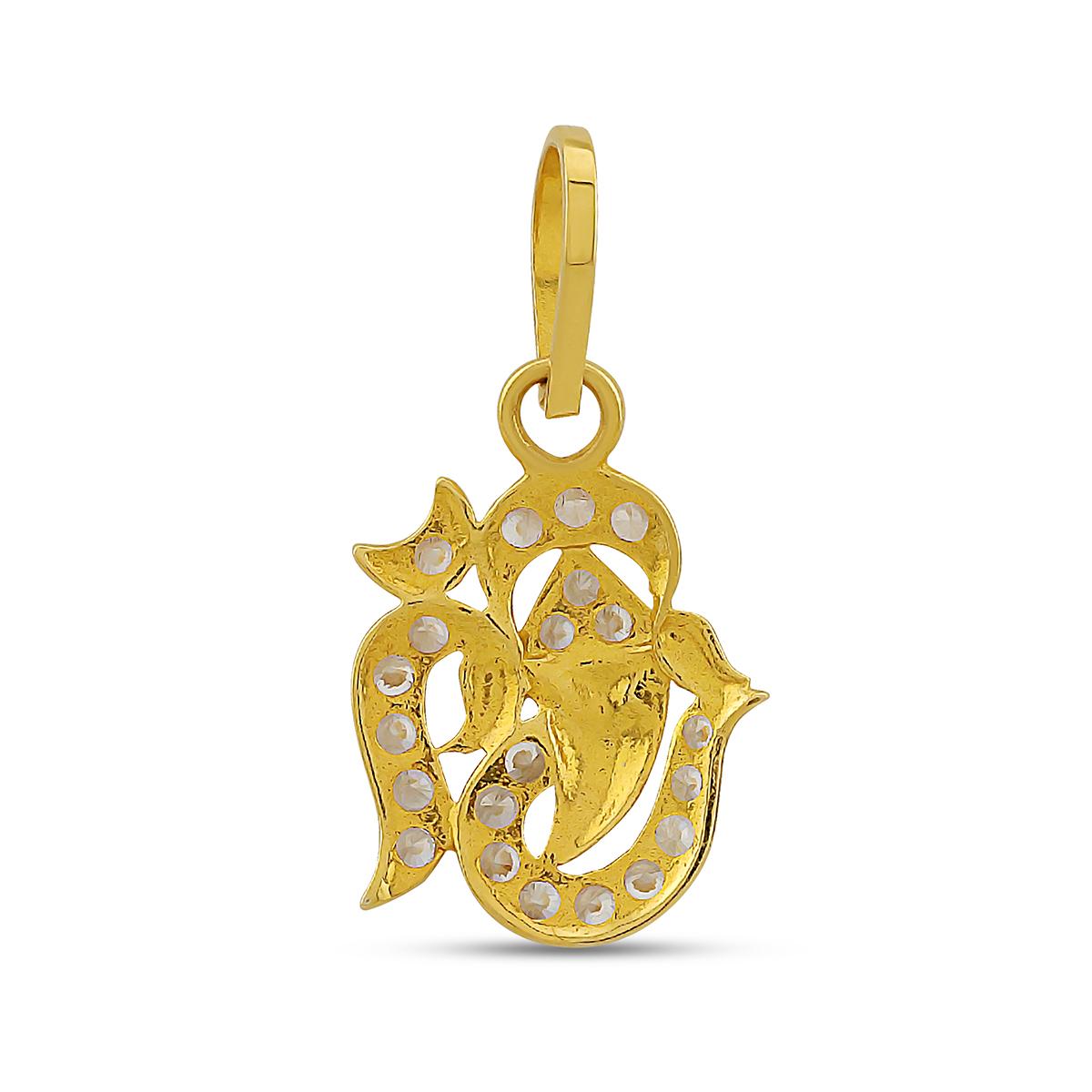 22ct Gold CZ Stone Divine Om Ganesha Pendant