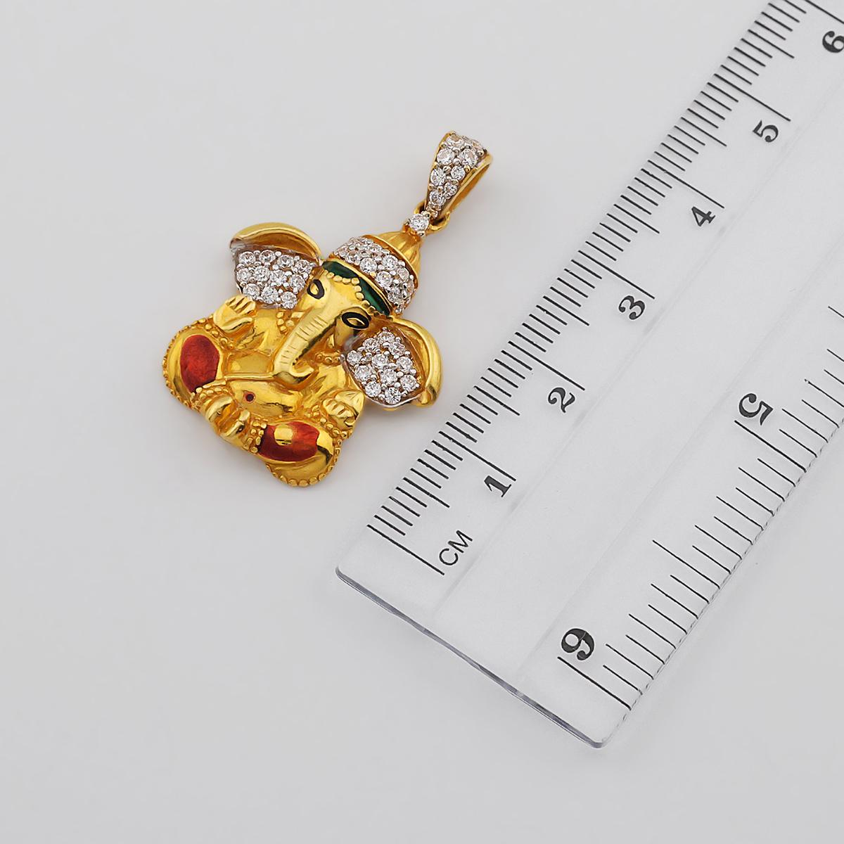 22ct Gold CZ Enamelled Ganesha Pendant