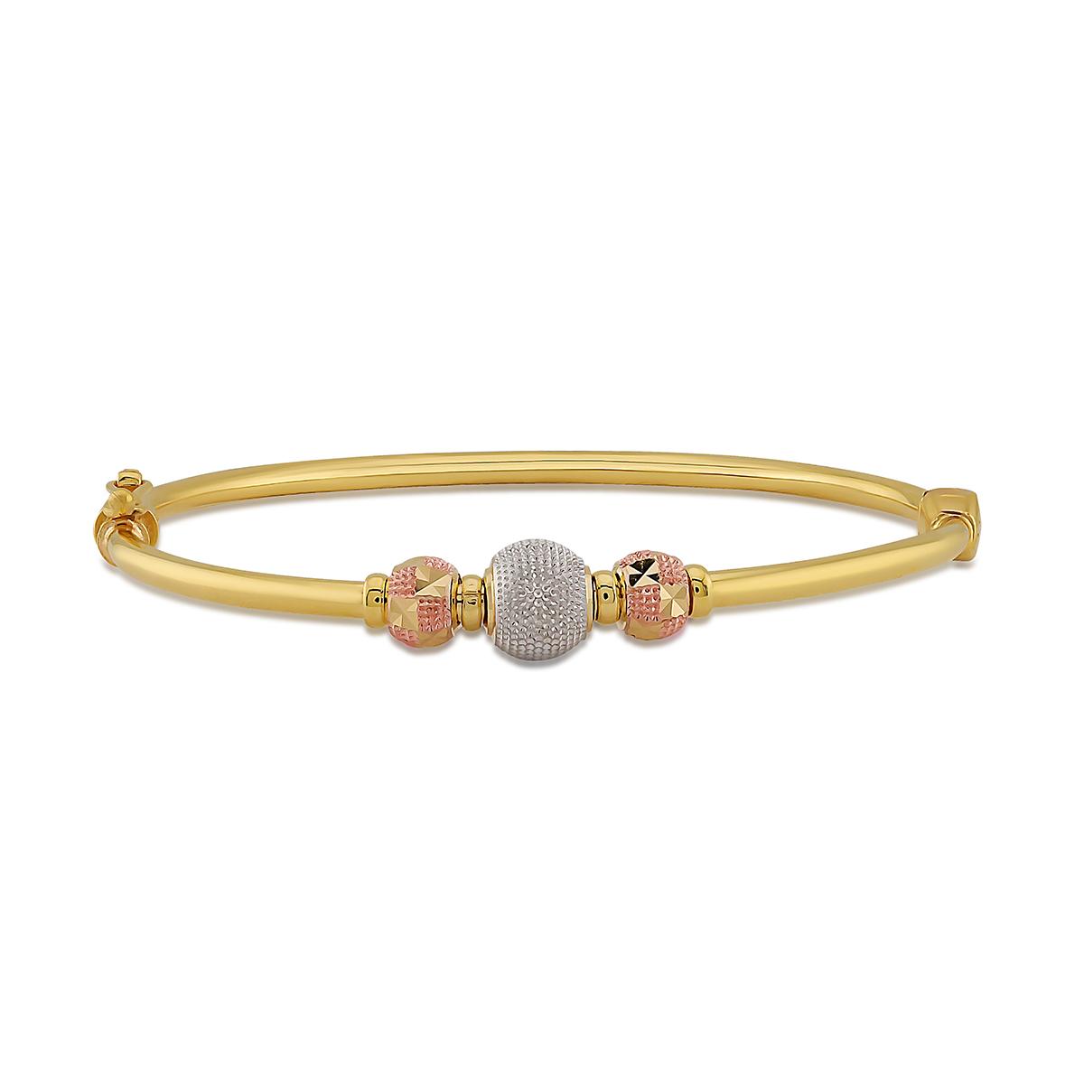 Triple Ball Tri Colour Gold Single Bangle