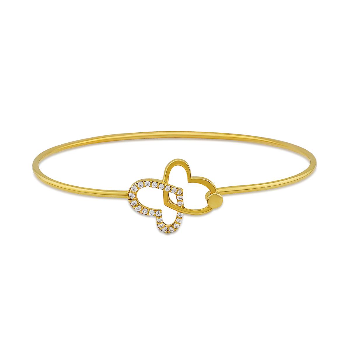 Gold and Cz Double Heart Bangle