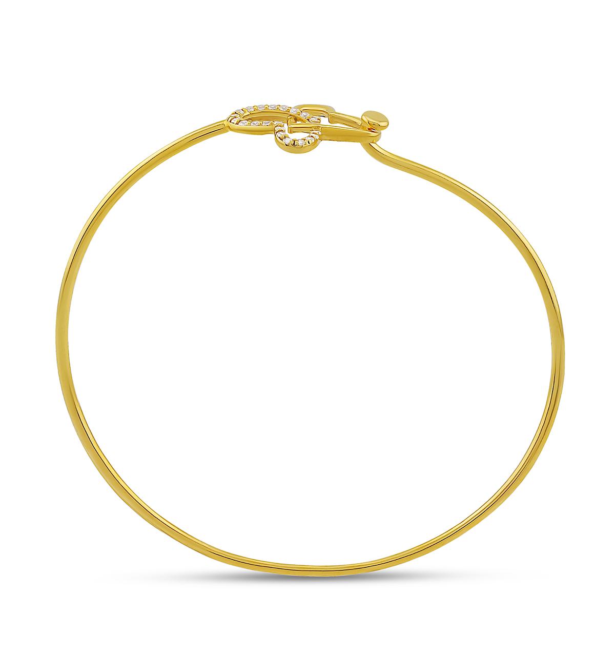 Gold and Cz Double Heart Bangle
