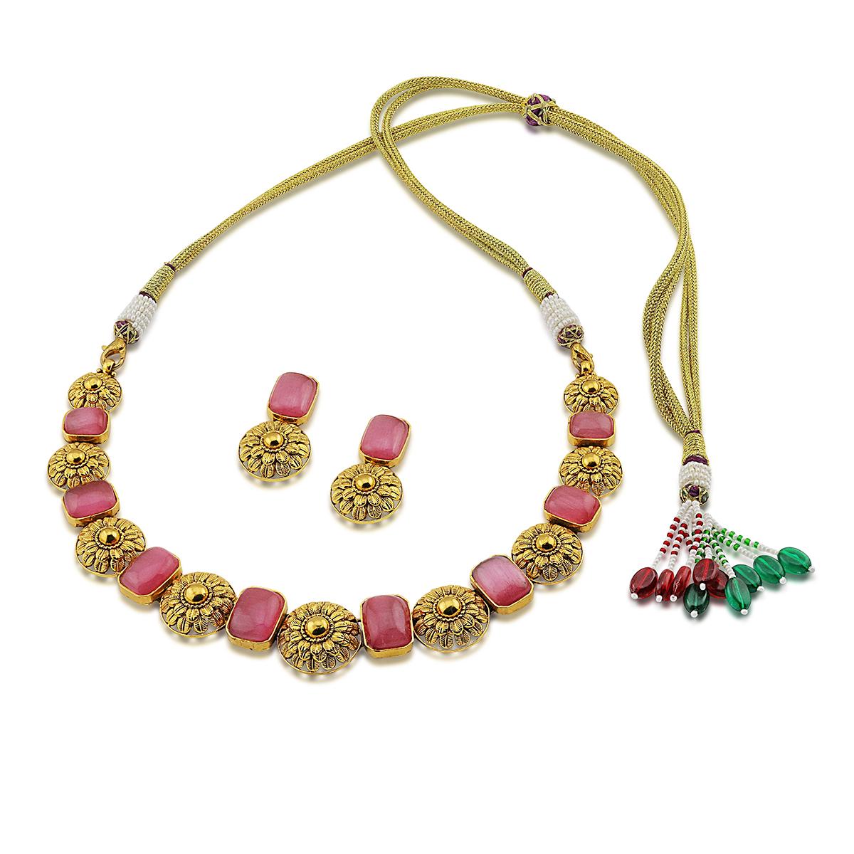 Pink Stone Traditional Necklace Set Image