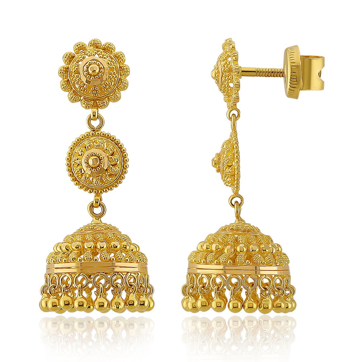 Intricate 22ct Gold Drop Jhumka Earrings