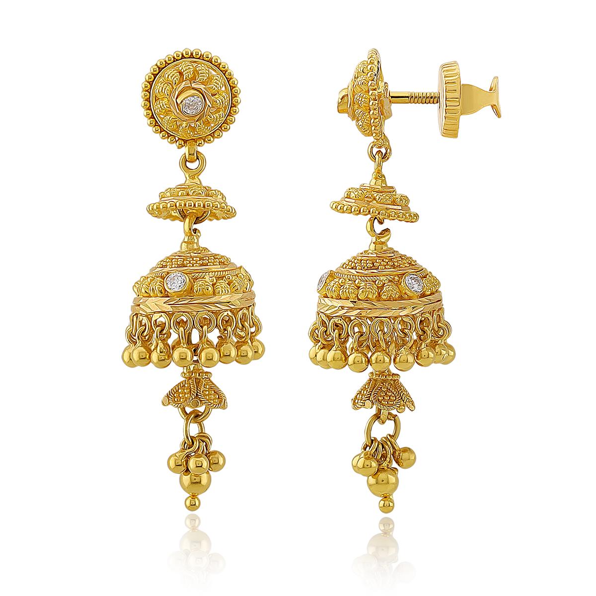 22ct Gold Traditional Jhumka Earrings