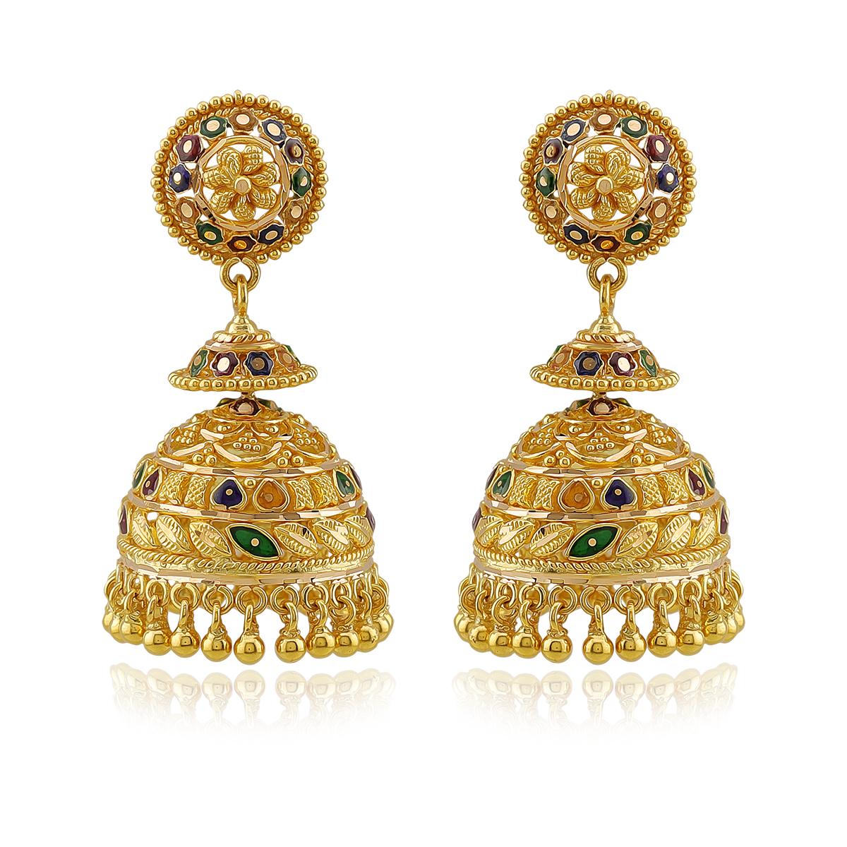 Large 22ct Meenakari Jhumka Earrings Image