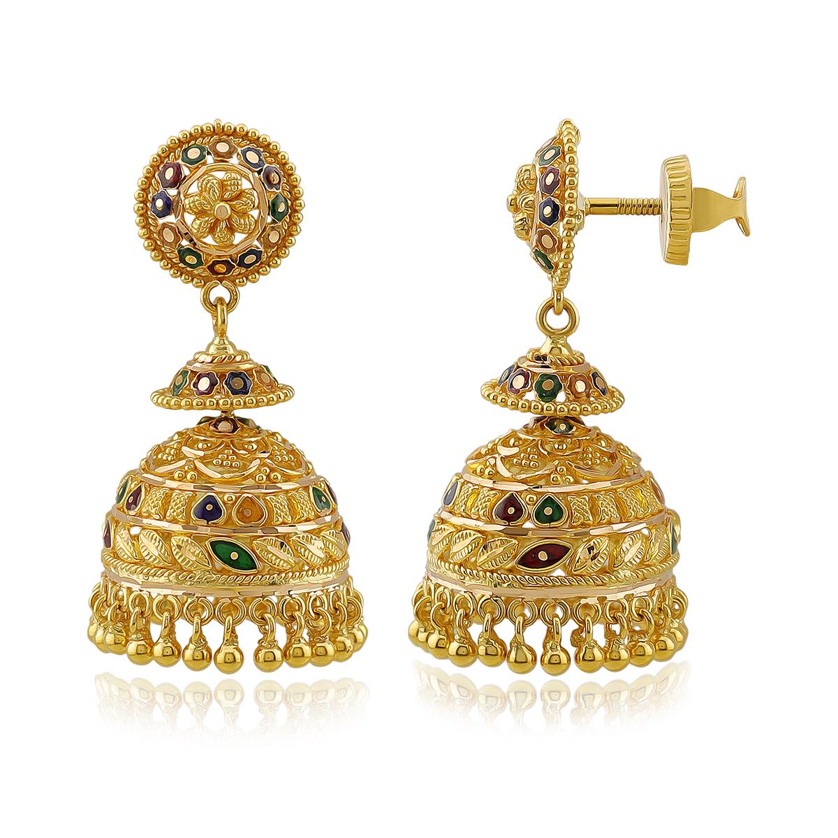Large 22ct Meenakari Jhumka Earrings