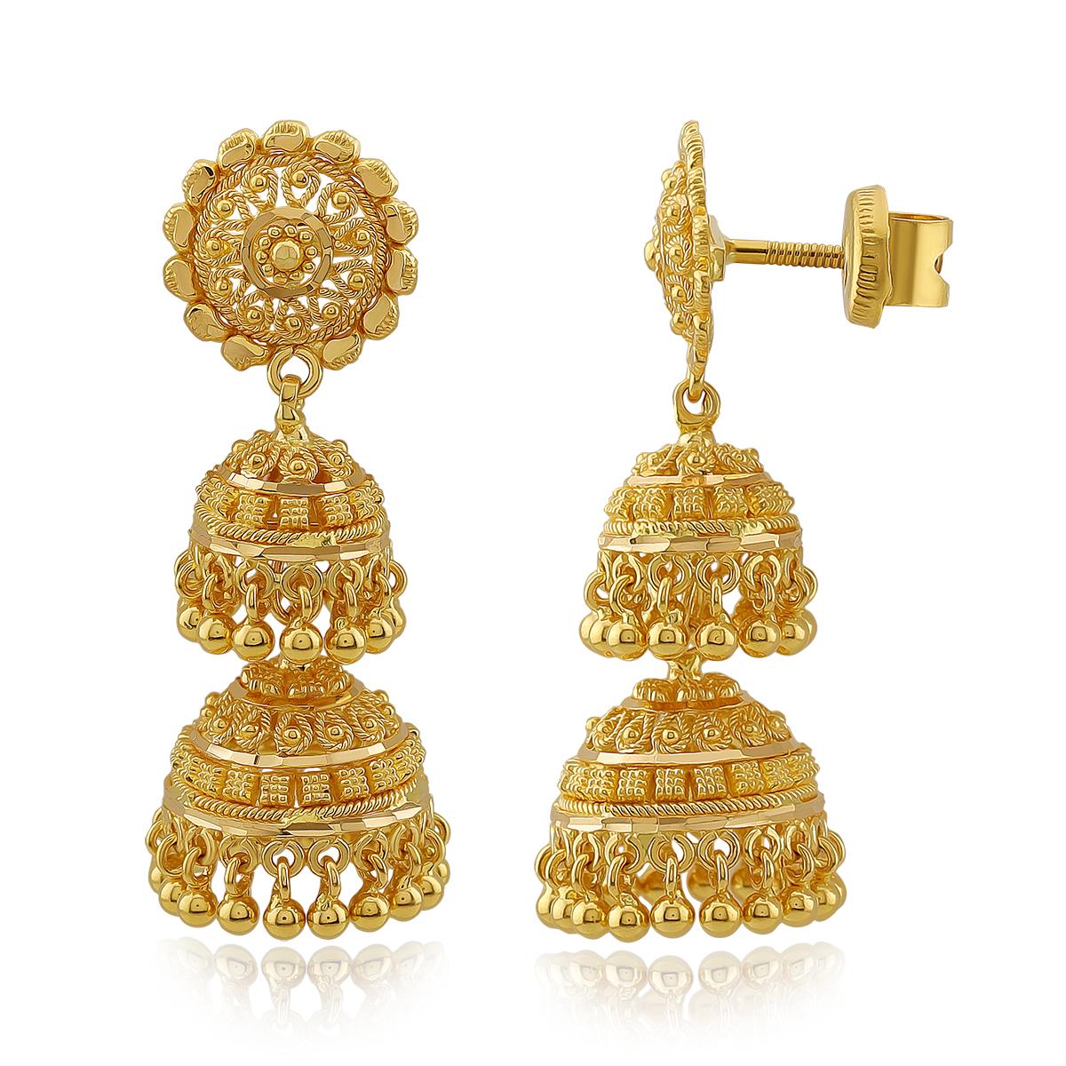 Double Layer Traditional 22ct Gold Jhumkas