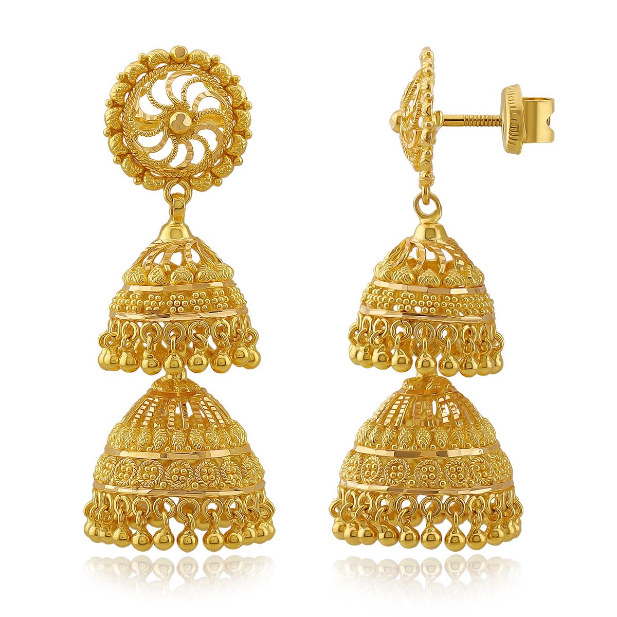 Double Layer Traditional 22ct Gold Jhumkas
