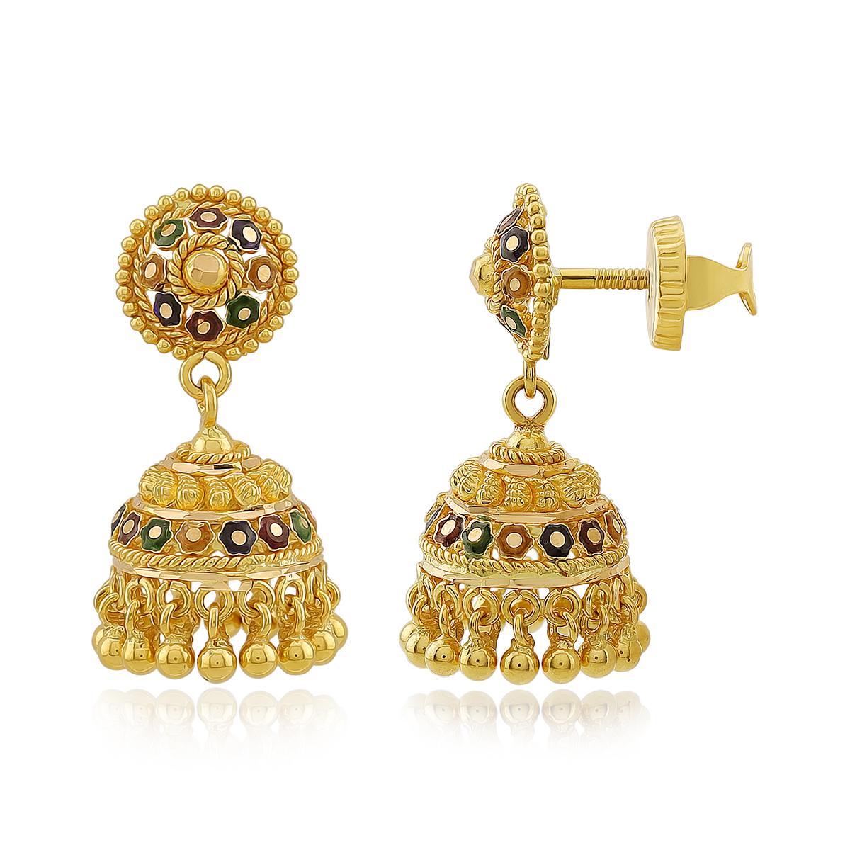 Meenakari Gold Jhumka Earrings