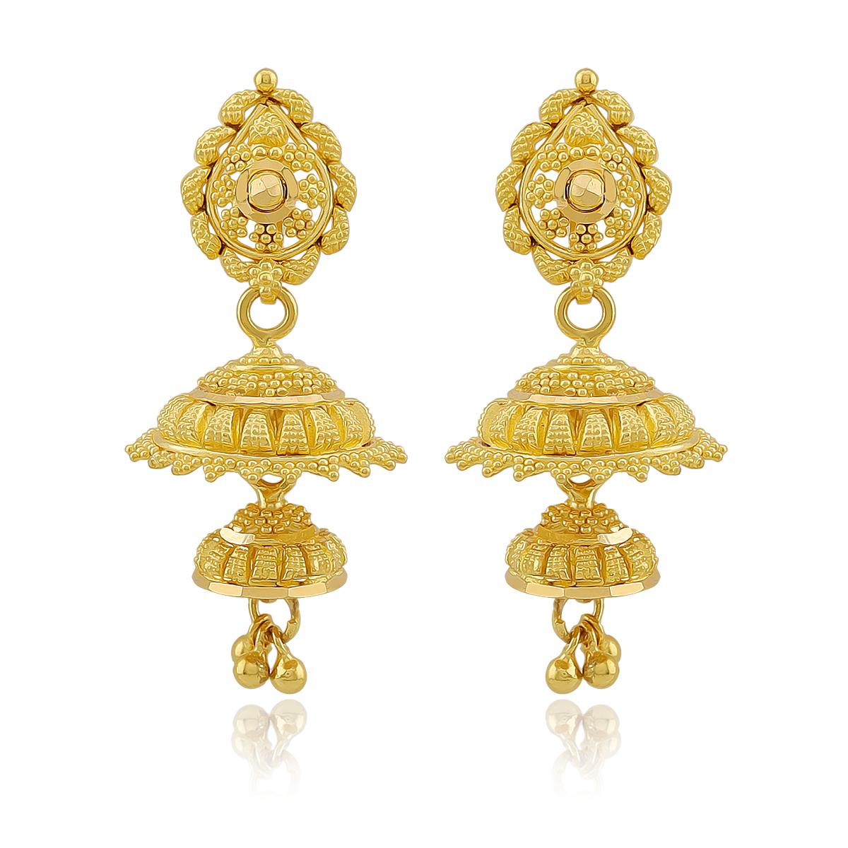 Intricate 22ct Gold Drop Jhumka Earrings Image