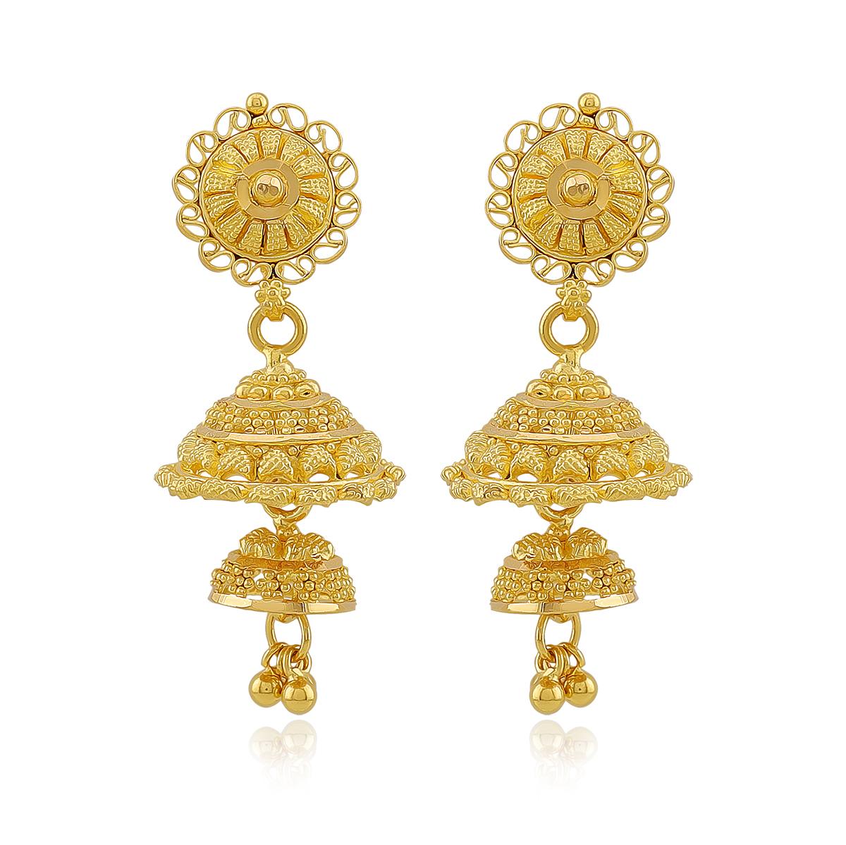 Floral 22ct Gold Jhumka Earrings Image