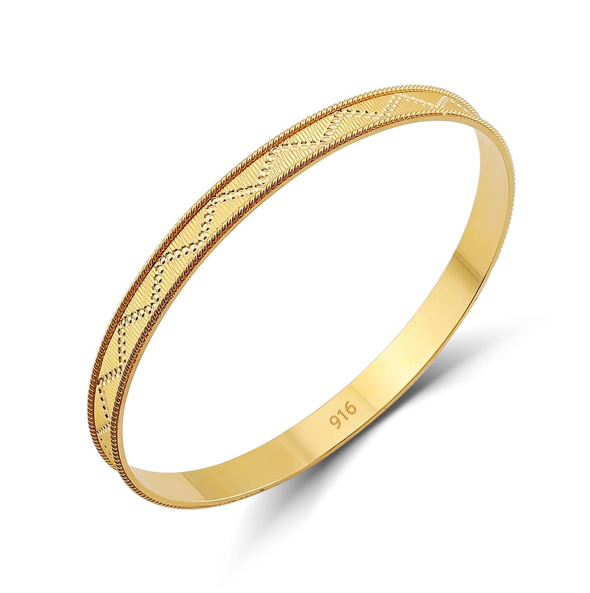 Zigzag Milgrain Boarder Bangle 22ct 6mm