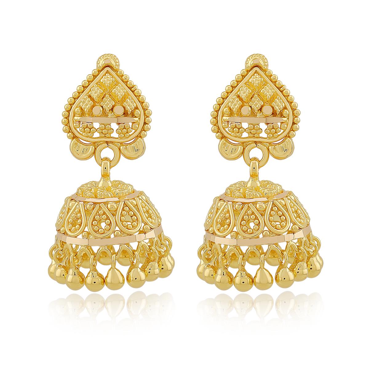 Intricate 22ct Gold Drop Jhumka Earrings