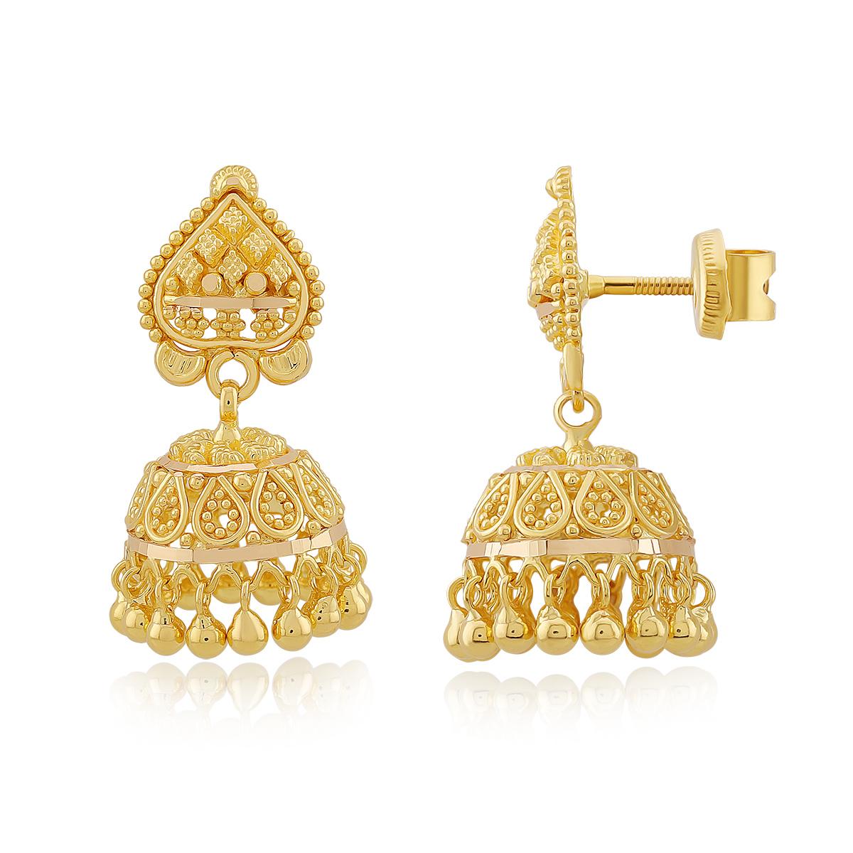 Intricate 22ct Gold Drop Jhumka Earrings